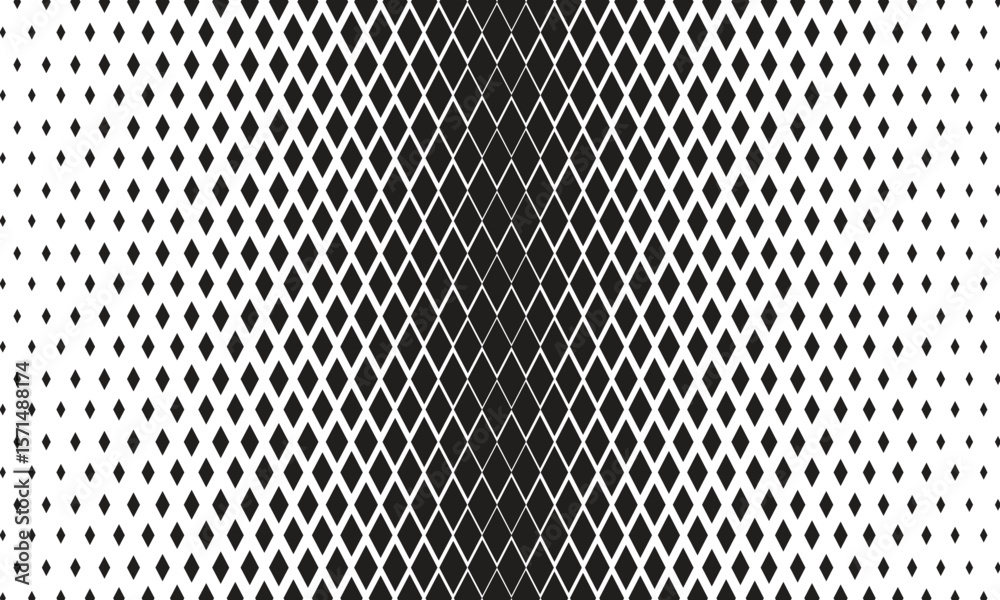  Abstract black colour geometry dimond halftone wave pattern with white background.