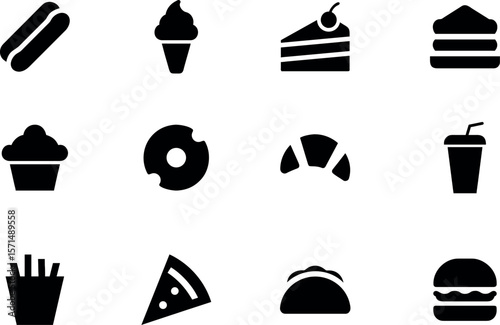 Black food vector icon set