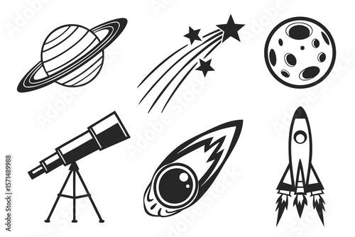 A set of space objects isolated on white background