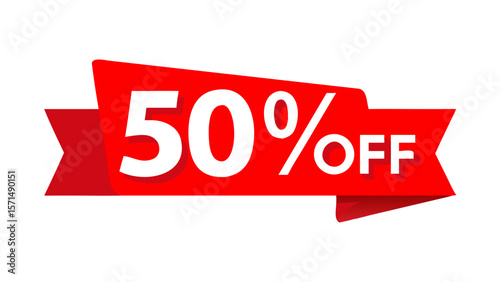 Vector Illustration 50 Percent Off Banner. Modern Red Web Label.
