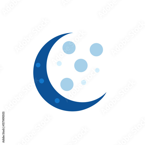 Blue crescent moon with various sized light blue stars, creating a serene night sky atmosphere, perfect for illustrating dreams, tranquility, and celestial beauty