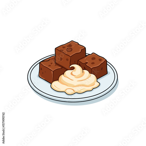 Brownie Bites with Whipped Cream on a Plate