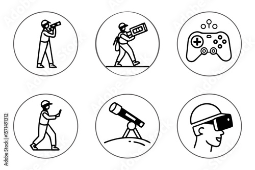 A collection of vr and gaming icons on white background