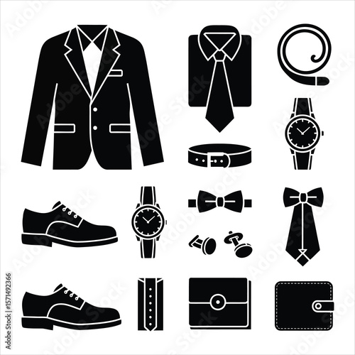 Black formal wear accessories and clothing items suit jacket collared shirt