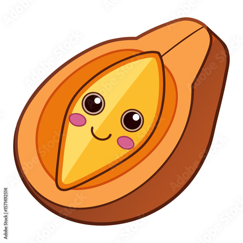 Cute papaya with happy face and blushing cheeks fruit food
