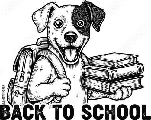 Cartoon dog with backpack and books ready for back to school season art