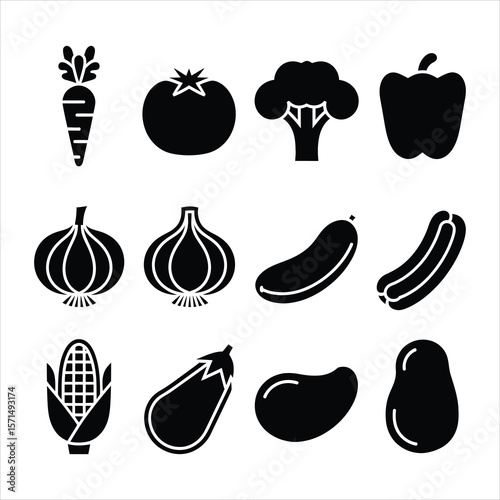 Carrot tomato broccoli bell pepper garlic cucumber eggplant corn potato vector
