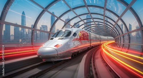 Wallpaper Mural Modern high speed train travels through urban city tunnel Torontodigital.ca