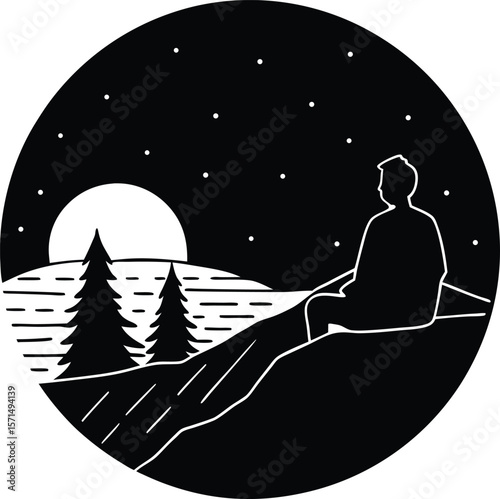 Person Sitting on Hilltop Watching Sunset from Scenic Viewpoint