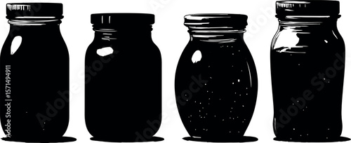 Collection of silhouette mason jars isolated on white background for design elements