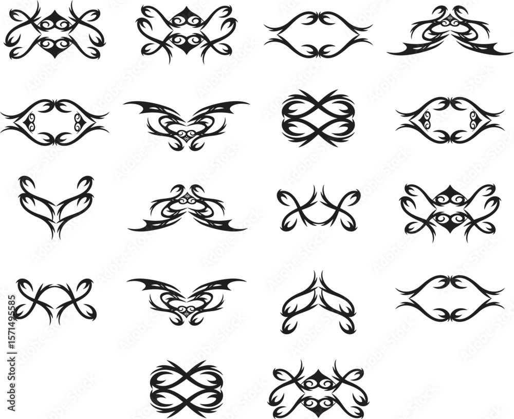 Fototapeta premium Tattoo tribal vector design art set.