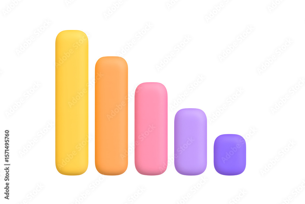 3D colorful bar chart icon with decreasing columns representing statistics and business decline, isolated on transparent background 3D colorful bar chart icon with decreasing columns representing statistics and business decline, isolated on transparent background