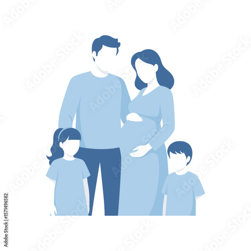 Family portrait Parents children and pregnancy anticipating new member