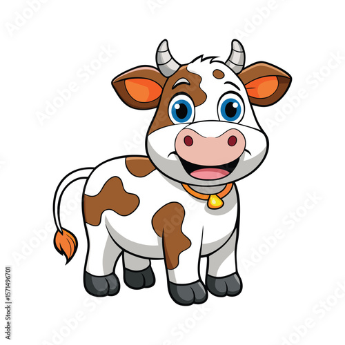 Cute cartoon cow on white background
