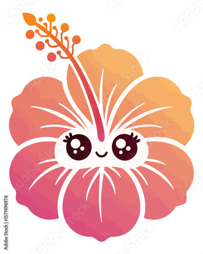 Hibiscus watercolor icon with rich red petals - Vector Art