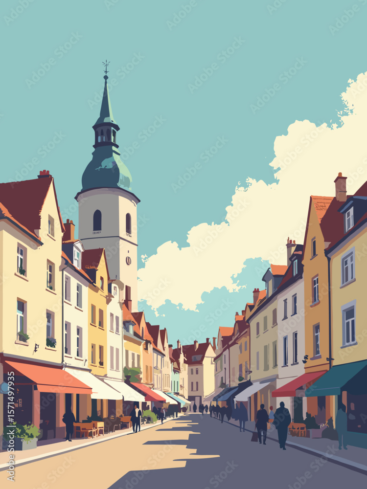 Naklejka premium Rennes, France – historic center with half-timbered houses and bustling market streets