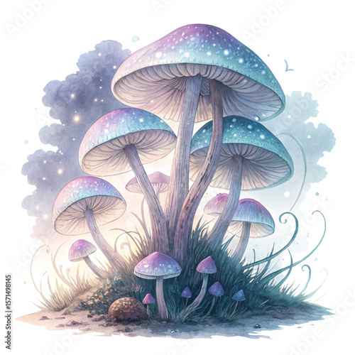 Ethereal Mushroom Cluster on white background