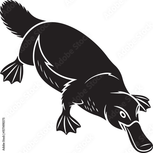 A simple black and white illustration depicting the unique australian platypus animal