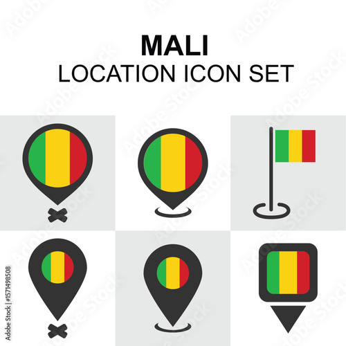 Location markers using the national flag of Mali, great for West African visuals.