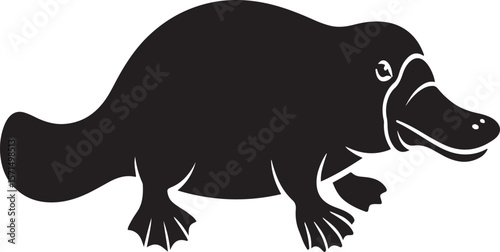 Black and white illustration of a platypus with detailed features on a clean background