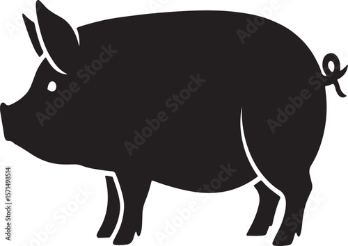 Black and white silhouette of a standing pig ideal for farm and animal designs