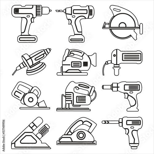 Power tools collection cordless drills circular saws sanders grinders and planers vector