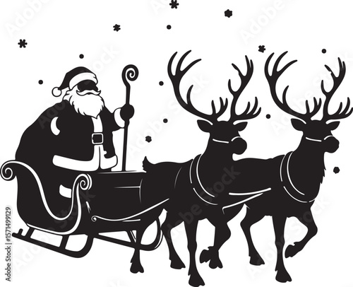 Santa Claus and Reindeer Silhouette A Festive Christmas Illustration