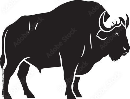 Majestic silhouette of a north american bison vector illustration isolated on white background