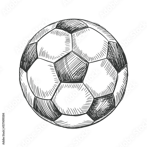 Hand drawn sketch of a soccer ball on a white background