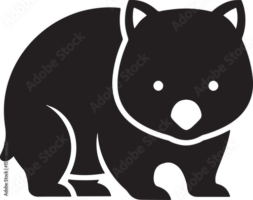 Simple black and white vector illustration of a cute wombat animal design