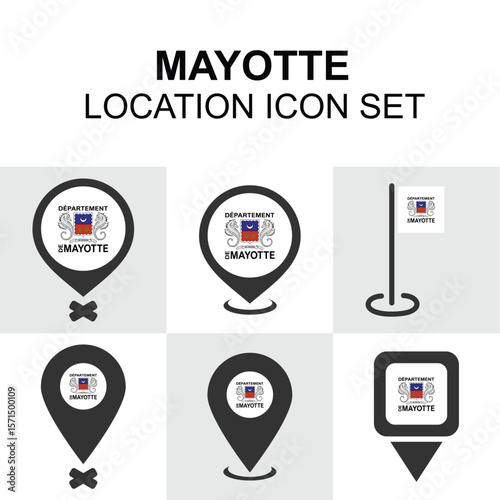 Location pins inspired by Mayotte’s regional flag and French overseas identity.
