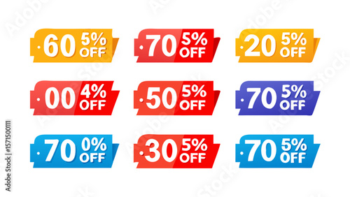 Special offer discount label with different sale percentage. 10, 20, 30, 70, 50 percent off price reduction badge promotion design emblem set vector illustration isolated on white background
