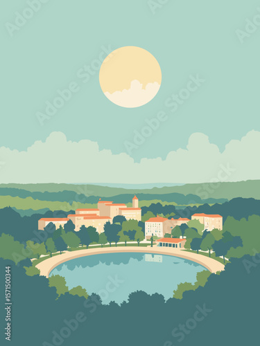 Créteil, France – Lake Créteil and distinctive circular building patterns