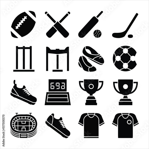 Sports equipment and apparel collection american football cricket bats