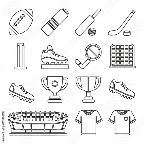 Sports Equipment And Stadium Icons american football baseball bat