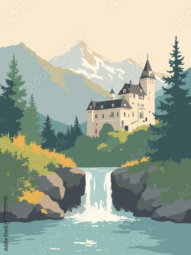 Chambéry, France – Fontaine des Éléphants and Château des Ducs under Alpine light in ivory, mountain gray, pine green, and warm ochre