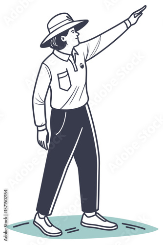  a professional cricket umpire standing confidently on the field
