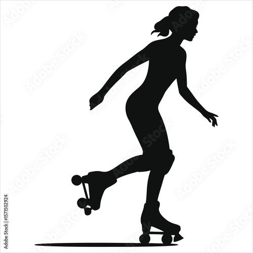 Vector Silhouette of a Woman Roller Skating/A dynamic silhouette of a woman roller skating.
