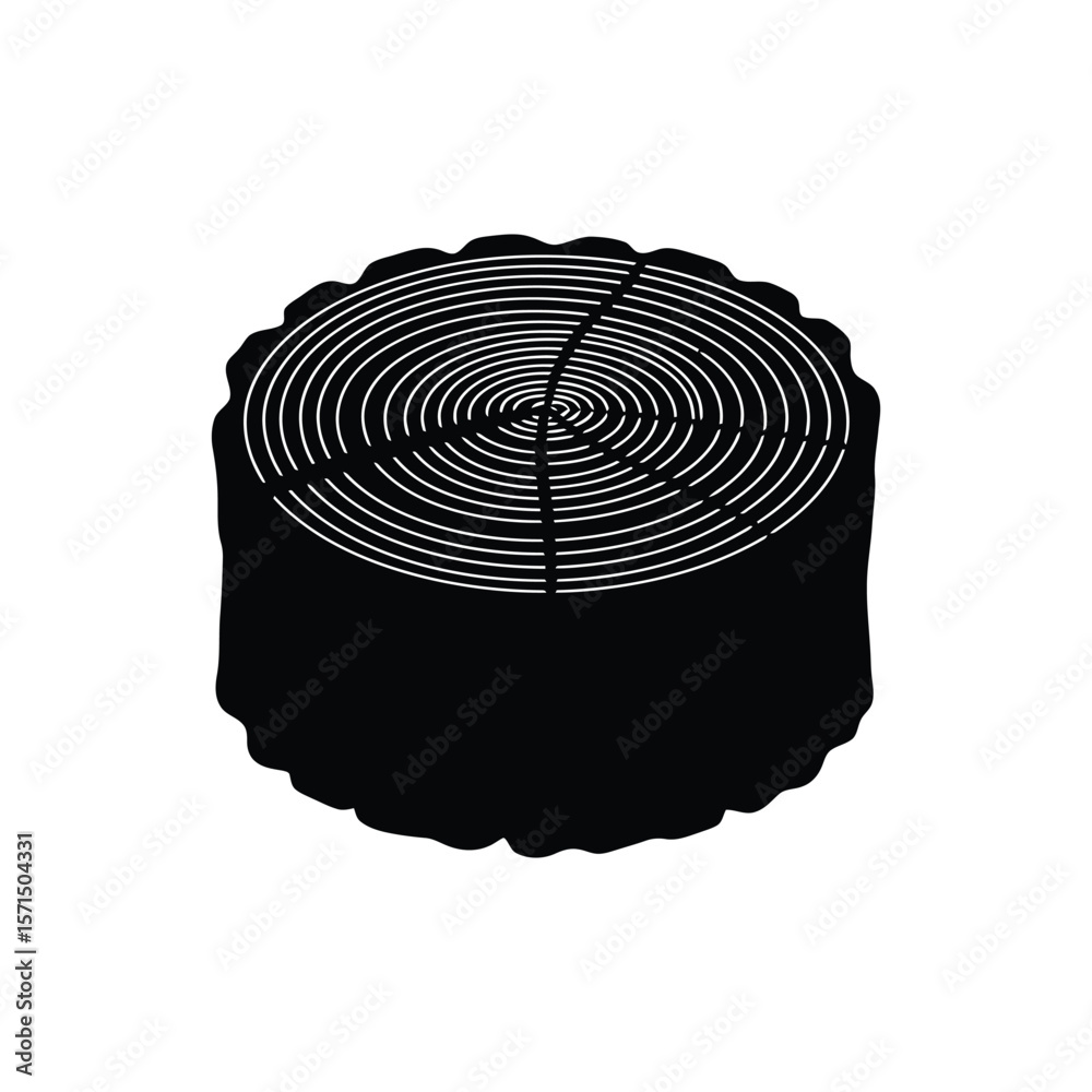 Fototapeta premium A black tree stump with visible growth rings is isolated on a white background, showcasing a natural design element