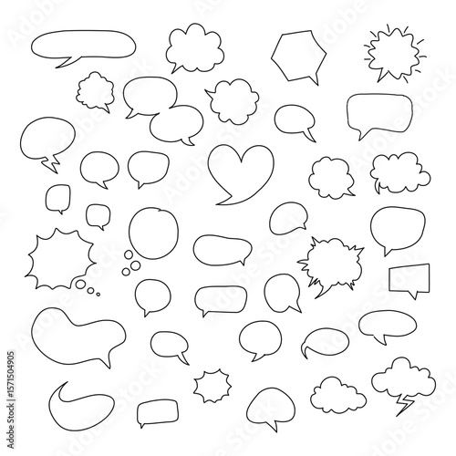 Hand-drawn collection of doodle speech bubbles sets for creative communication and design projects