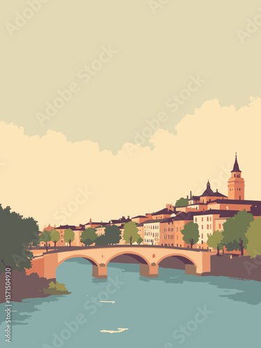Toulouse, France – warm-toned buildings along Garonne River with Pont Neuf bridge