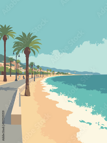 Nice, France – Promenade des Anglais with turquoise Mediterranean Sea and palm trees