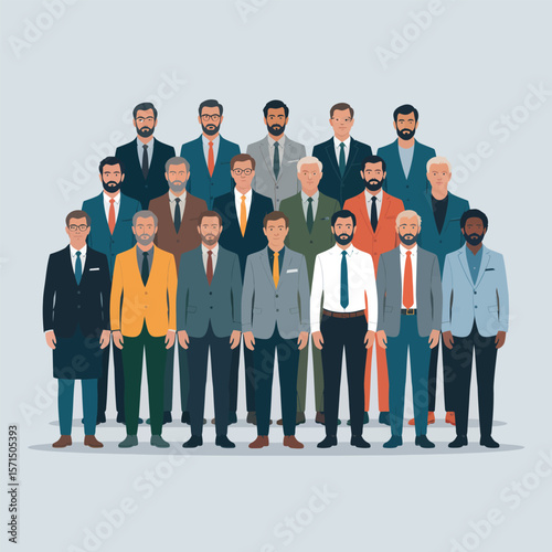 Group of Men in Suits Standing Together Against a Light Gray Background