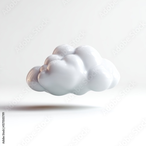 A small, white cloud icon, stylized, isolated on a pure white background. Cloud computing, digital.