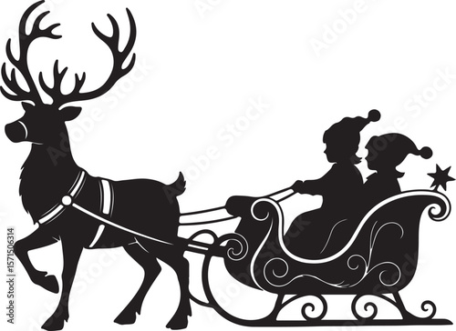 Christmas Reindeer Silhouette Festive Holiday Sleigh Ride Illustration