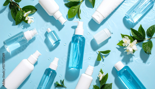 blue plastic bottles skincare