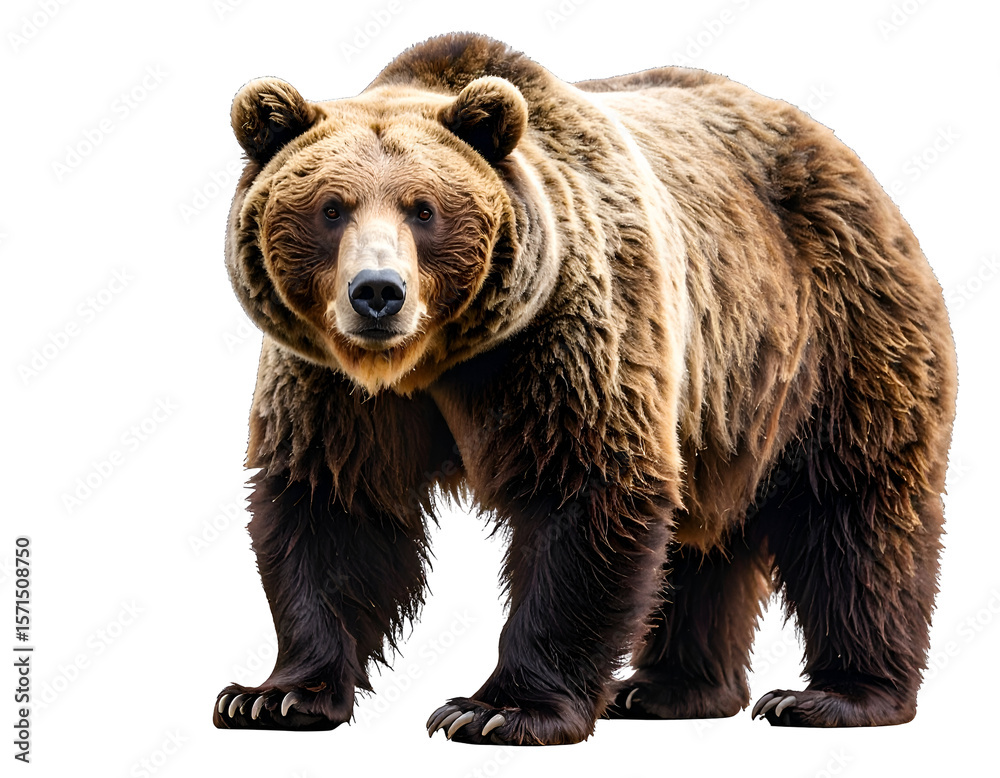 Fototapeta premium A powerful brown bear stands alertly, showcasing its impressive size and natural strength.