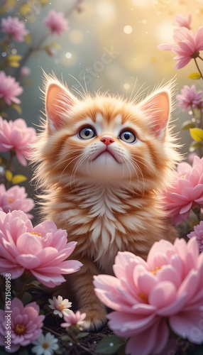 cat with pink flowers