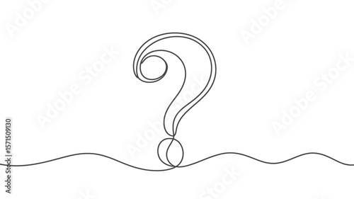 Single Line Drawing of a Question Mark on White Background