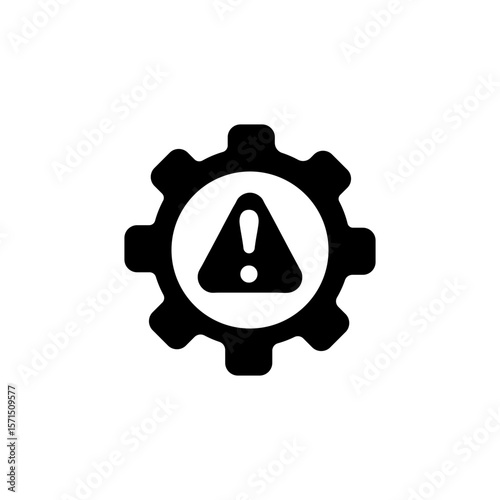 Icon with alert symbol inside a gear. shows settings notifications importance and warning concept.